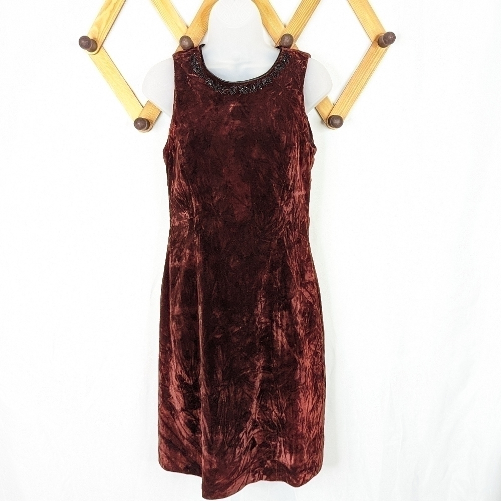 Liz Claiborne Velvet Scoop Neck Y2K Vintage Sheath Mini Dress